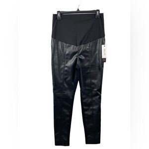 NWT Tribal Black‎ Faux Leather Pull-On Maternity Pregnancy Leggings Size MEDIUM